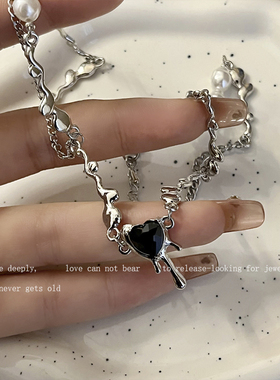 黑色熔岩爱心网红爆款辣妹锁骨链