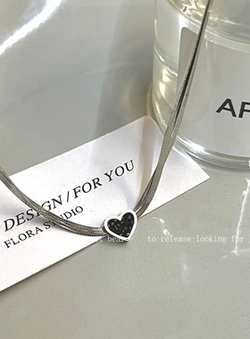 双层黑色爱心冷淡风蛇骨链个性