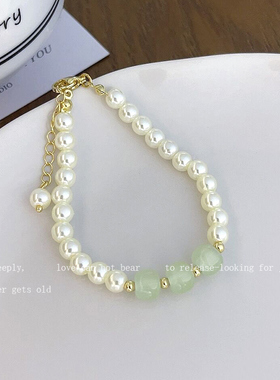 绿色天然石珍珠简约百搭调节配饰