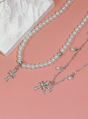 HOWEET珍珠十字架项链叠戴女