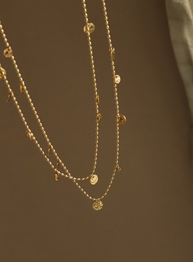 不掉色~中古许愿池金币闪闪亮片圆珠毛衣链秋冬长款项链配饰