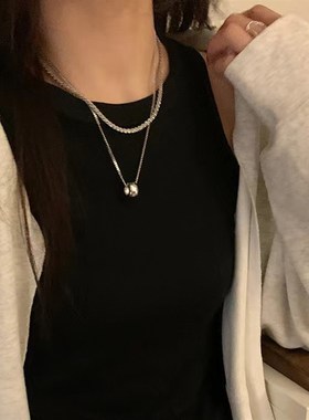 双层叠戴波光粼粼简约圆环项链女夏小众高级感毛衣锁骨链长款配饰