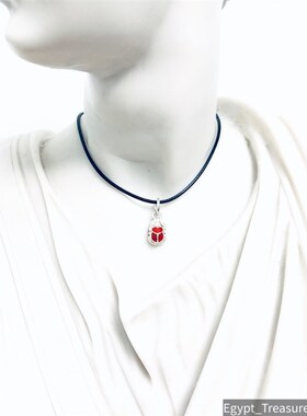 现货埃及银饰 古埃及红色圣甲虫双面925银吊坠 复古工艺 博物馆