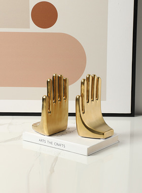 现代简约抽象拍手掌电镀陶瓷书靠样板间书柜桌面家居创意轻奢摆件