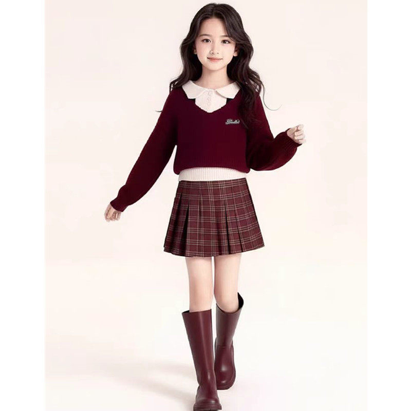 女童秋冬季两件套红针织毛衣2026新款女大童初中生超好看的套装裙,淘宝优惠券,粉丝福利购,淘宝优惠卷