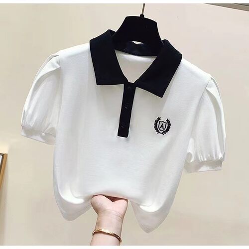 女童polo领短袖T恤2025新款夏季小衫中大童泡泡袖设计感小众上衣 - 图3
