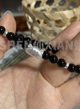 足银999法棍猫玛瑙石手链