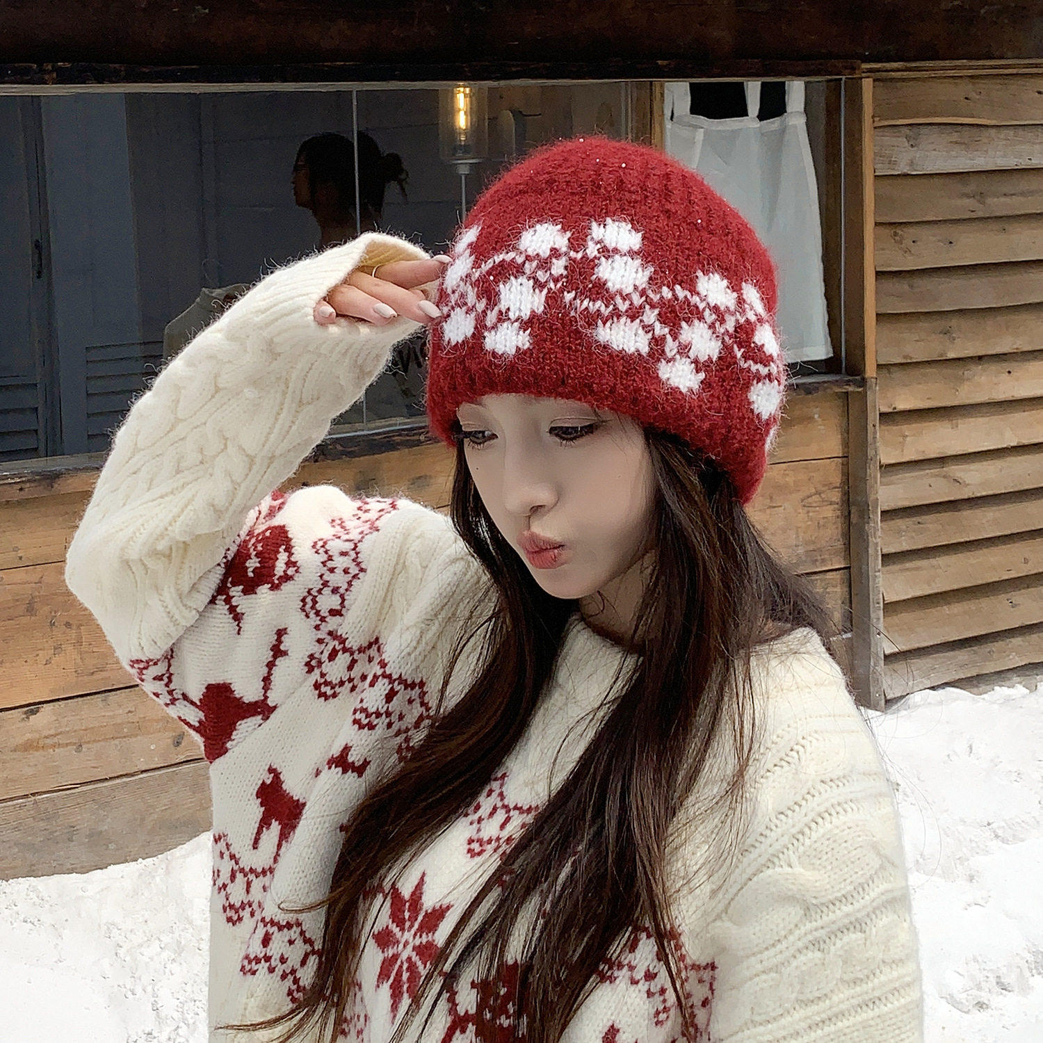 针织帽大头围帽子女士冬季冷帽加厚保暖防寒毛绒护耳帽提花毛线帽,淘宝优惠券,粉丝福利购,淘宝优惠卷