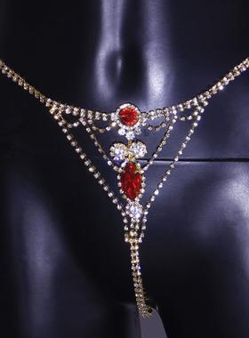 极速链水b钻欧美菱形红宝石比基尼身体性感夜店内裤饰品chain