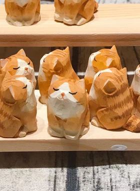 木雕小橘猫摆件手工可爱的猫猫