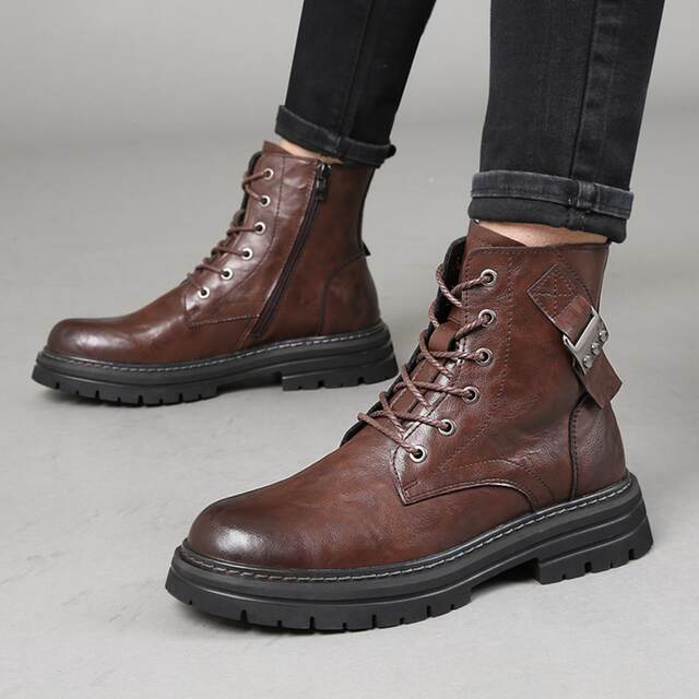 Genuine leather plus fleece Martin boots men's winter British fashion