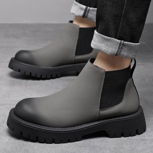 马丁靴男高帮冬季2025新款工装短靴英伦风中帮男士切尔西靴子真皮 - 图1
