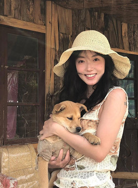 法式可折叠草帽女2026新款夏季防晒遮阳帽海边沙滩帽草编百搭盆帽