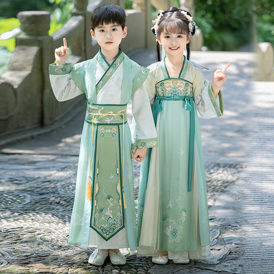 汉服男童女童2025春夏款儿童中国风古装国学服小学生开笔礼演出服