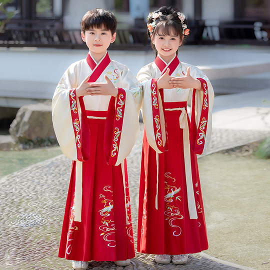 儿童古装汉服2025春季新款男童女童国学服小学生朗诵三字经演出服