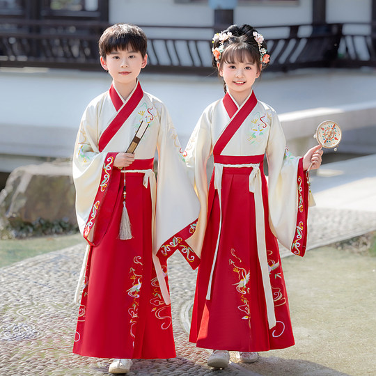 儿童古装汉服2025春季新款男童女童国学服小学生朗诵三字经演出服