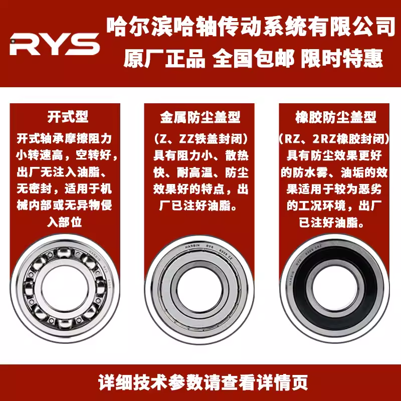 RYS 哈轴传动 6000 6001 6002 6003 6004 - ZZ 2RZ 官方自营 - 图0