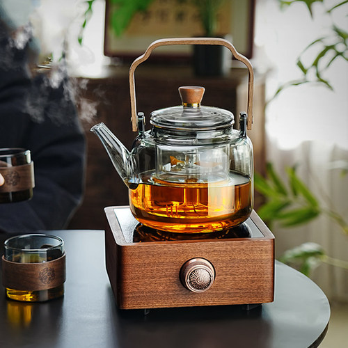 2026新款翔博胡桃木电陶炉煮茶器家用小型玻璃壶泡茶烧水电茶炉具 - 图1