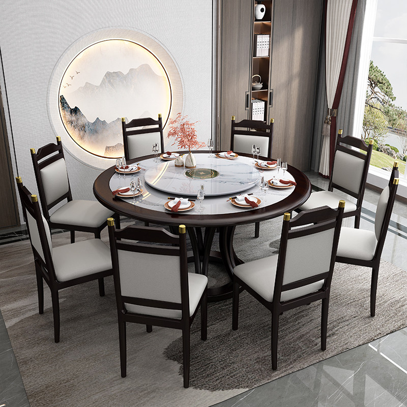 速发新中盘岩板大理石圆形6人餐桌简组合带转式椅约家用轻奢圆桌,淘宝优惠券,粉丝福利购,淘宝优惠卷