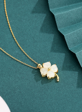 s925银项链天然和田玉幸运吊坠女