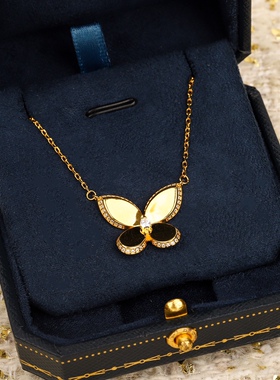 925纯银四瓣花银镀18K蝴蝶项链