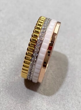 银镀18K金黑白陶瓷拼色多层戒指