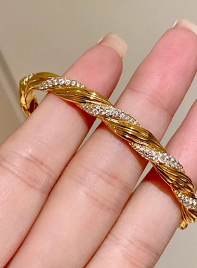 银镀18k金轻奢拧绳麻花钻石手镯