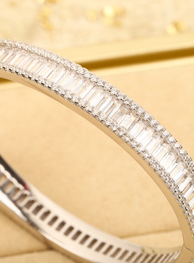 银镀18k铂金镶满高碳钻活口手镯