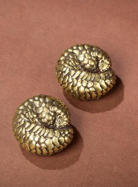 实心纯黄铜办公桌面穿山甲小摆件古铜茶宠饰品工艺品礼品手把玩件