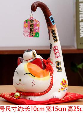 招财长尾猫摆件 家居日式发财猫 店铺开业收银台招财进宝创意礼品