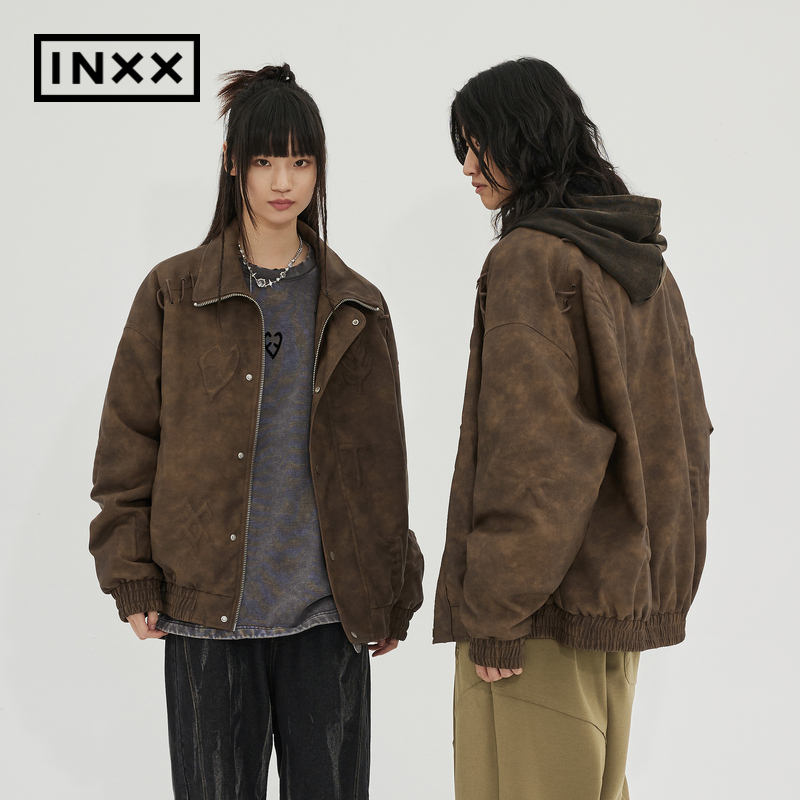 【INXX】ALLPICK潮牌冬新品复古PU皮外套情侣棉服外套APD4161594-图0