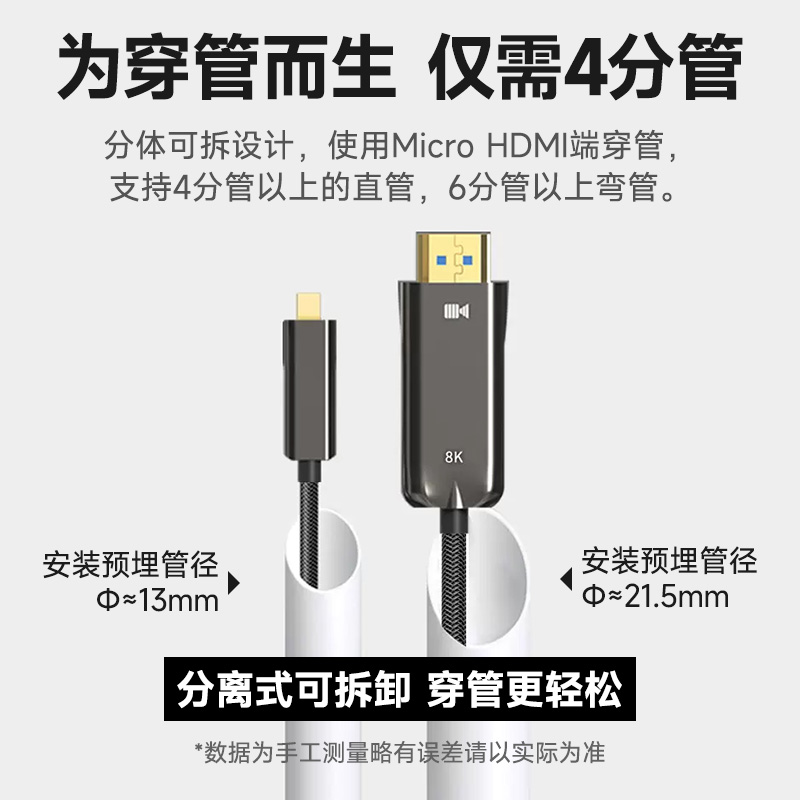 开博尔8K光纤hdmi线microHDMI穿管线4K投影PS5高清电视相机连接线-图1