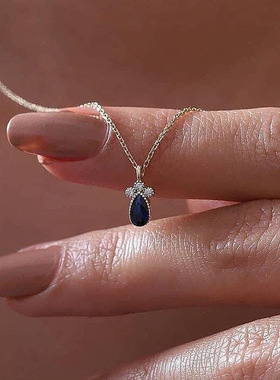 Mini Necklace Unique Style Sapphire Blue Pendant Necklace