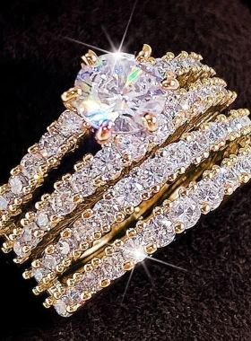 New Hollow Double Engagement Ring Female Diamond Ring