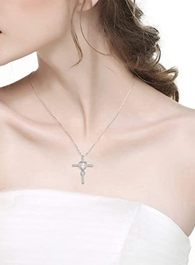 Creative Hollow Cross Love Necklace Imitation Pearl