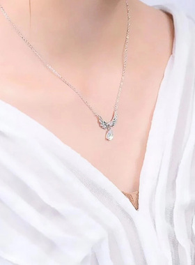 Wings Angel Necklace Drop-shaped Design Imitation Moonstone
