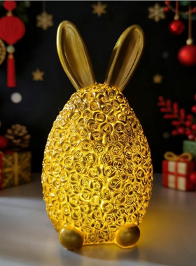 复活节树脂玫瑰兔摆饰