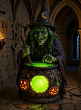 万圣节大锅灯女巫装饰小摆件