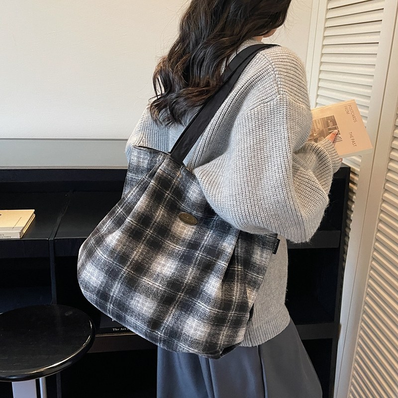 复古格子毛呢托特包女大容量2025冬季新款时尚百搭上班通勤单肩包,淘宝优惠券,粉丝福利购,淘宝优惠卷