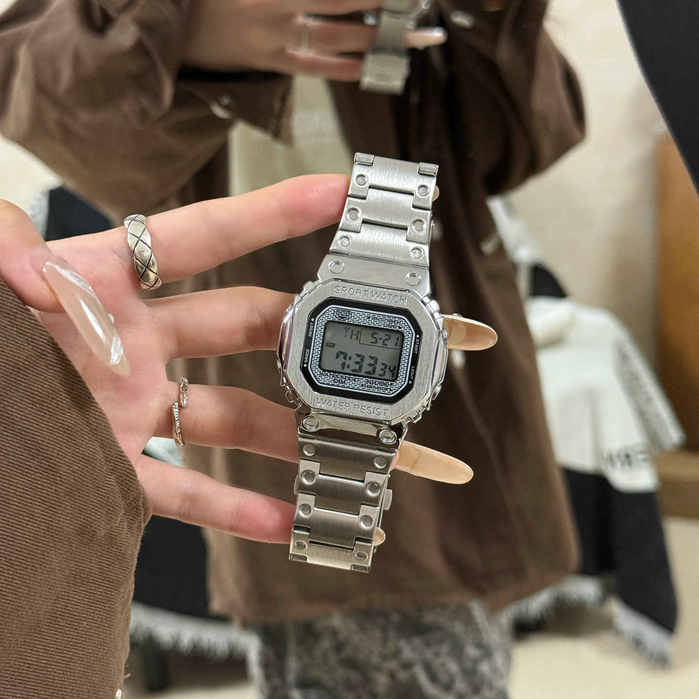 钢铁小方块电子手表男女初高中学生男款运动男女生简约气质ins风 - 图1