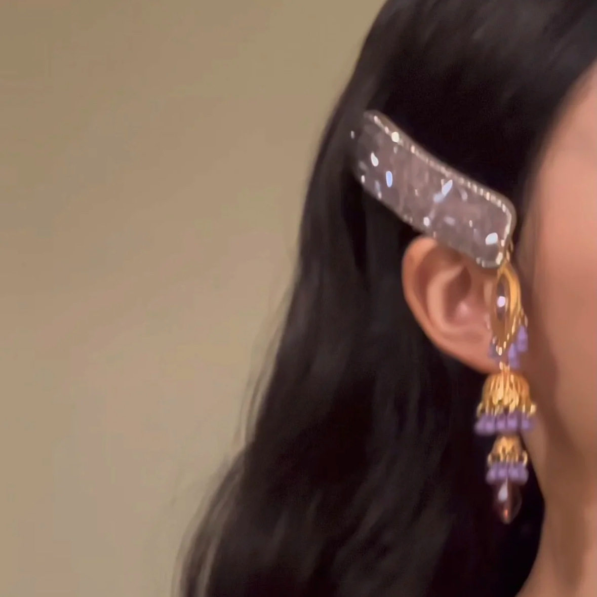 超仙紫色满钻铃铛流苏发夹重工发卡刘海夹子头饰新中式民族风发饰,淘宝优惠券,粉丝福利购,淘宝优惠卷