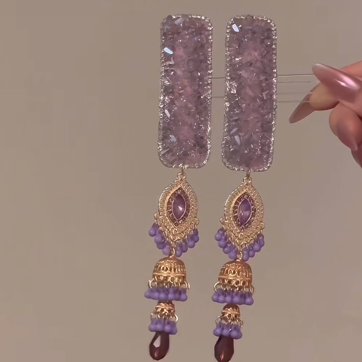 超仙紫色满钻铃铛流苏发夹重工发卡刘海夹子头饰新中式民族风发饰,淘宝优惠券,粉丝福利购,淘宝优惠卷