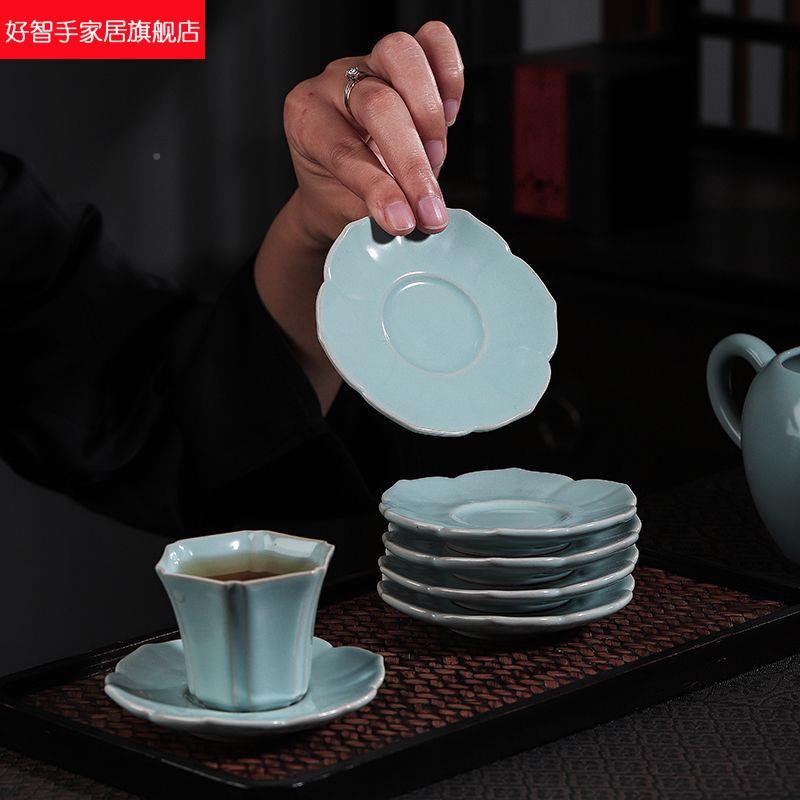 汝窑杯杯茶托天青汝瓷开片茶杯垫托隔热茶垫功夫ZAK具配件陶瓷碟 - 图2