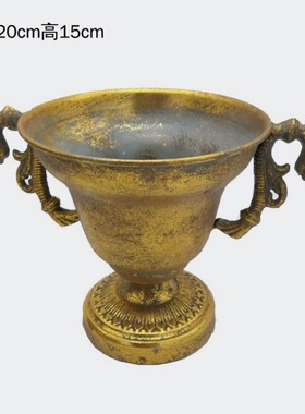 金色花瓶古典高脚杯花器花盆复古餐桌花艺铁艺金属欧式婚礼摆件
