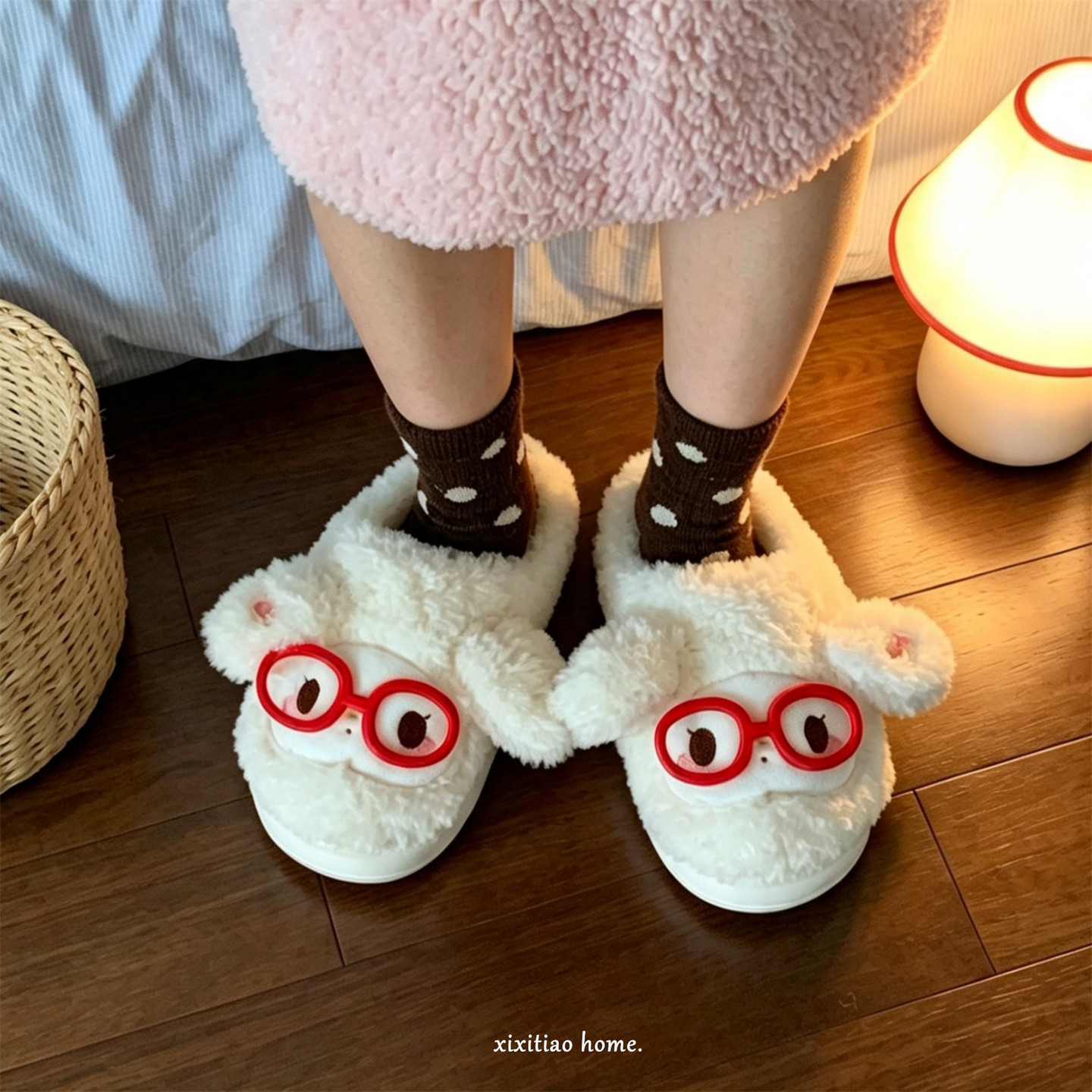 Girly Heart Glasses Rabbit Cotton Slippers for Schoolgirls