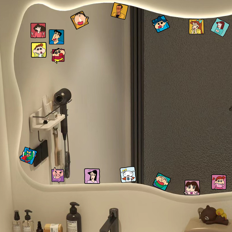 蜡笔小新镜子浴室玻璃卡通可爱动漫装饰创意瓷砖遮挡裂痕防水贴纸 - 图1