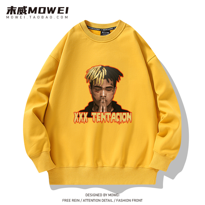 xxxtentacion卫衣男美式嘻哈hiphop潮牌圆领上衣冬季加绒情侣外套 - 图1