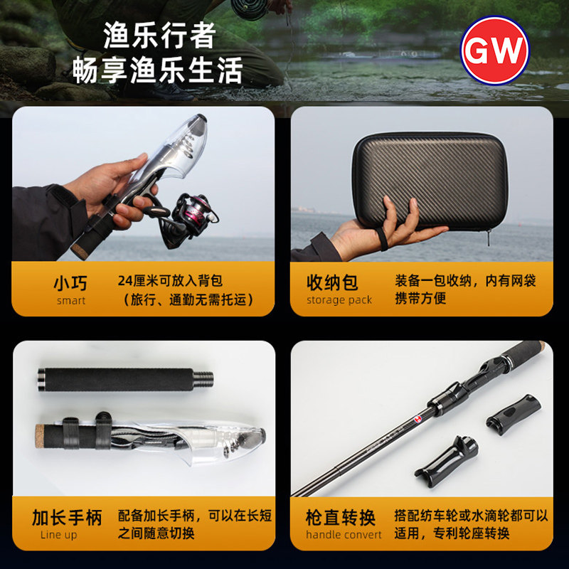 光威 超迷你路亚竿便携旅行口袋鱼竿ML泛用枪柄直柄套装伸缩捍尊,淘宝优惠券,粉丝福利购,淘宝优惠卷
