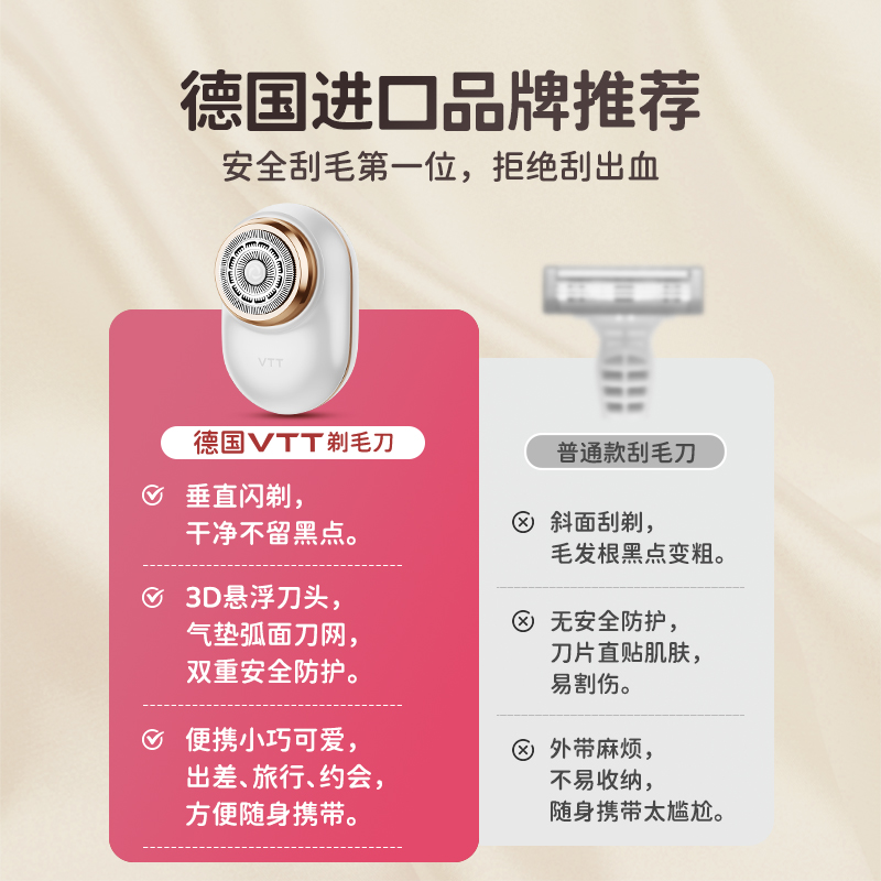 德国VTT私处剃毛器电动刮毛刀女士专用不留黑点腋下全身脱毛私密