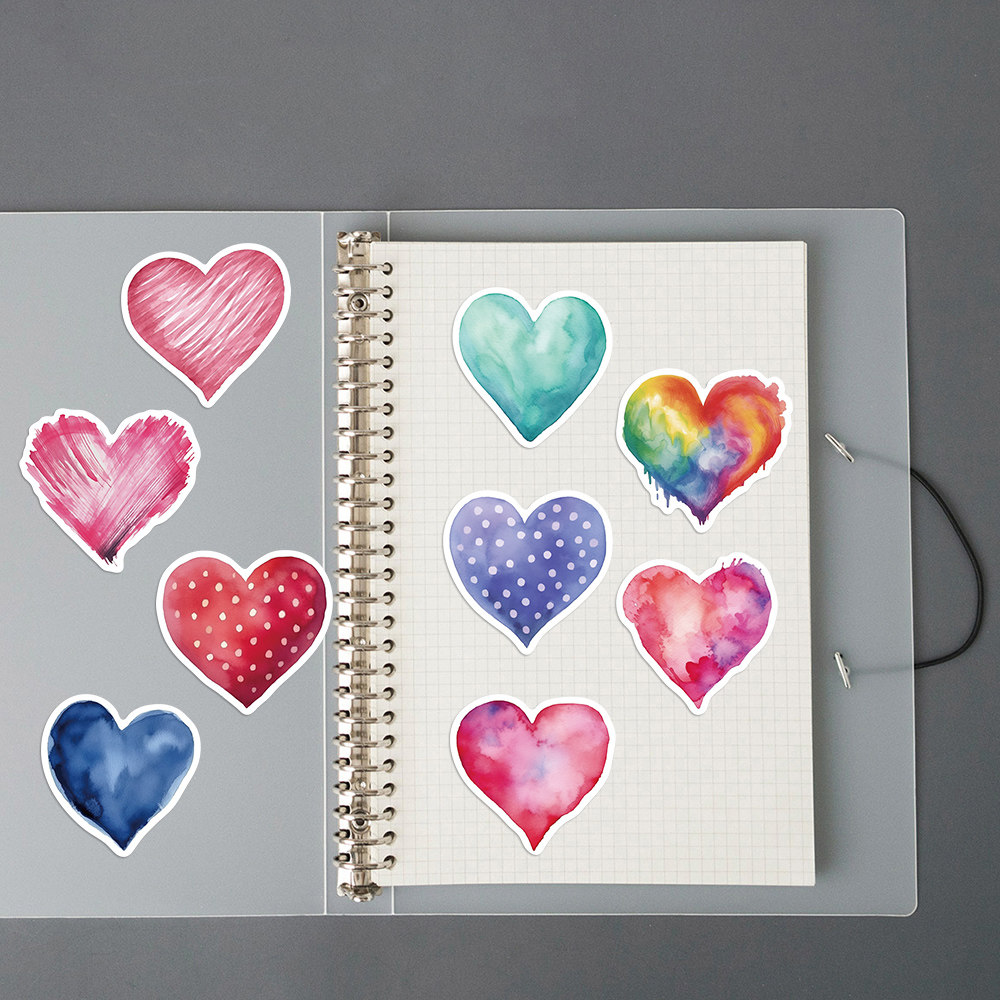 50张水彩画爱心贴纸创意情人节礼物封口贴手机壳diy手账本笔记本电脑水杯防水装饰贴画